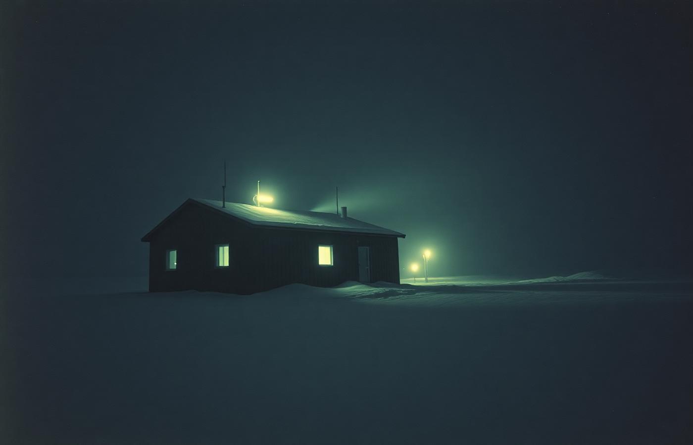 Remote research station at night